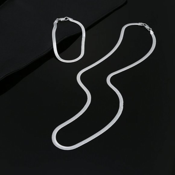 Fashion Jewelry Jewelry - 2pc Bundle 22 Inch Herringbone Necklace and Bracelet Combo